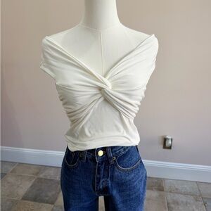 Off-Shoulder Twist Front Cream Camisole